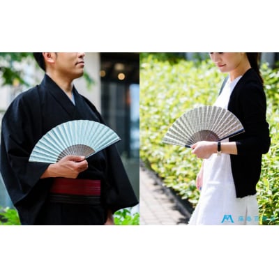 藤巻百貨店オリジナル「白竹堂×長谷川松寿堂」京友禅和紙紗綾形扇子【グリーン】