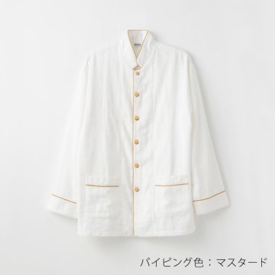 【大東寝具】京和晒綿紗 ガーゼパジャマ 2重合わせ 白　男女兼用サイズ(マスタード　LL)