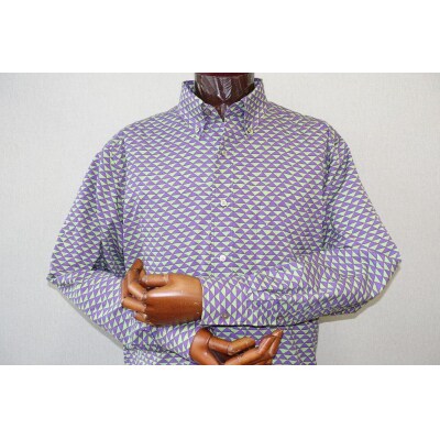 【鷲野染工場】メンズシャツ(鱗)　Lサイズ