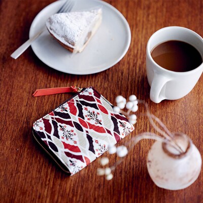 【亥之吉】手捺染シルクレザーミニ財布 「ほしのぶーけオレンジ」