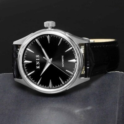 【KNIS KYOTO】サンレイダイアル 日本製 自動巻き 腕時計 革ベルト レザー＜ブラック＞