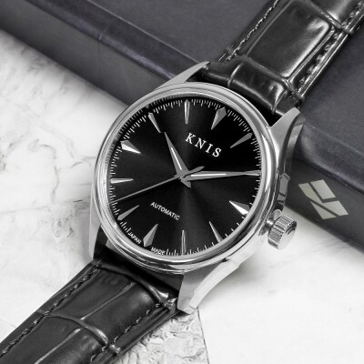 【KNIS KYOTO】サンレイダイアル 日本製 自動巻き 腕時計 革ベルト レザー＜ブラック＞