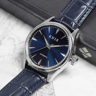 【KNIS KYOTO】サンレイダイアル 日本製 自動巻き 腕時計 革ベルト レザー＜ブルー＞