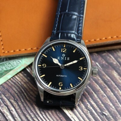 【KNIS KYOTO】レトロモダン 日本製 自動巻き 腕時計 革ベルト レザー＜ブルー＞|京都発