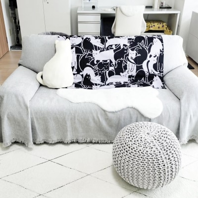 【三陽商事】地域猫活動　綿三幅両面ふろしき(キャットパズル/ブラック×コスモス色)