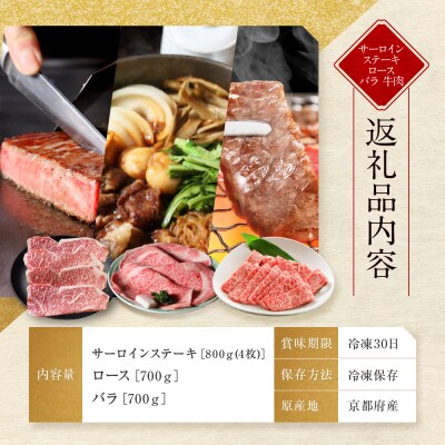 【京都モリタ屋】京都肉サーロインステーキ800g京都肉ロースすき焼き700gバラ焼肉セット700g
