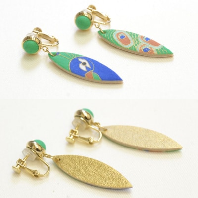 【染工房正茂】手描友禅　ピアス・イヤリング(ファブリックアクセサリー)《孔雀》