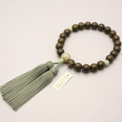 【神戸珠数店】〈京念珠〉 緑檀生命樹 独山玉入り 男性用数珠【数珠袋付き】|京都 念珠 仏具