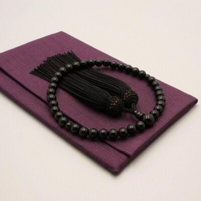 【神戸珠数店】〈京念珠〉黒オニキス 男性用数珠/女性用数珠セット【数珠袋2枚付き】|京都 念珠 仏具
