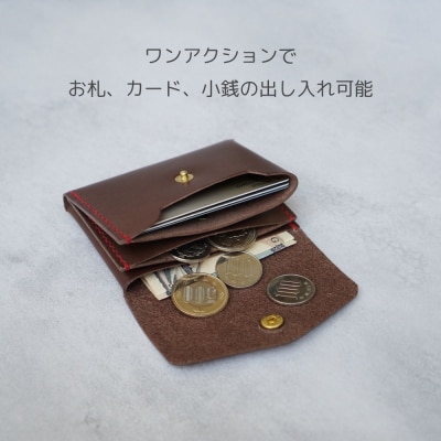 【革工房Rim】3ポケット ミニ財布 〈黒×青糸〉