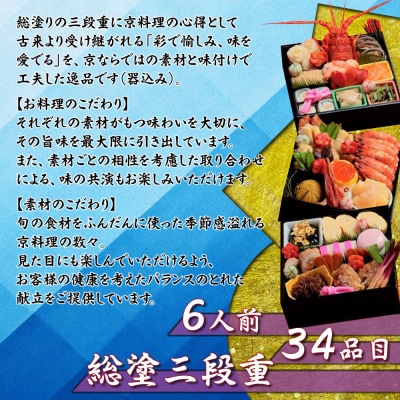 【京料理鳥米】おせち 総塗三段重 6人前|京都 老舗料亭 本格おせち 人気