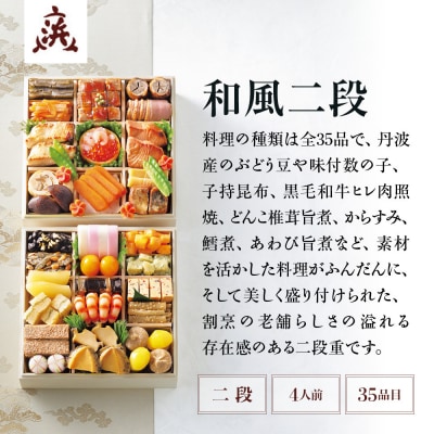 【京ぎをん浜作主人】監修 和風二段 4人前【大丸京都店おすすめ品】|京都 本格和風おせち 人気おせち