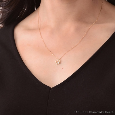 【心葉/京都】K18 天然ダイヤモンド 葵×ハートモチーフネックレス