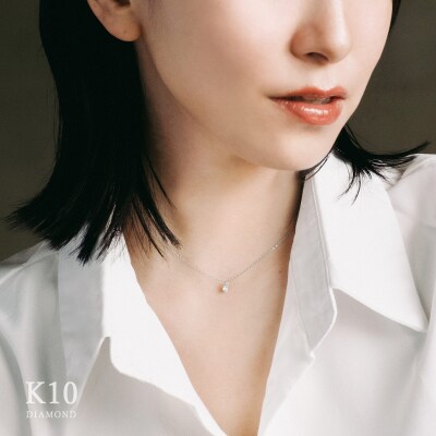 【心葉/京都】K10 天然ダイヤモンド×2石 0.08ct ネックレス「ホワイトゴールド」
