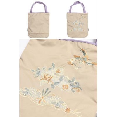 【シノワズリーモダン京都】花鳥オーガンジーカットワーク刺繍 防水・撥水トートバッグ モカ