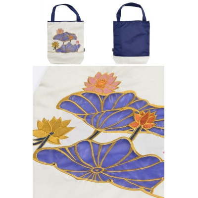 【シノワズリーモダン京都】Ki-yan キーヤンカットワーク刺繍 防水トートバッグ 蓮花・ホワイト