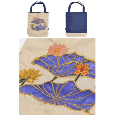 【シノワズリーモダン京都】Ki-yan キーヤンカットワーク刺繍 防水・撥水トートバッグ 蓮花・モカ