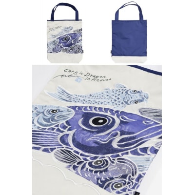 【シノワズリーモダン京都】Ki-yan キーヤン カープカットワーク刺繍 防水トートバッグ ブルー1