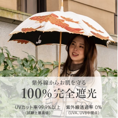 【シノワズリーモダン京都】Ki-yanカットワークカープ刺繍かわず張り長日傘