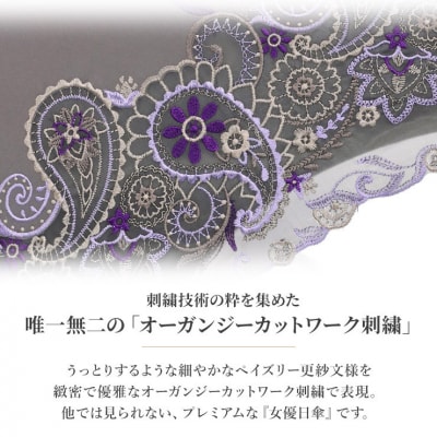 【シノワズリーモダン京都】ペイズリー更紗オーガンジーカットワーク刺繍折りたたみ日傘 モカ