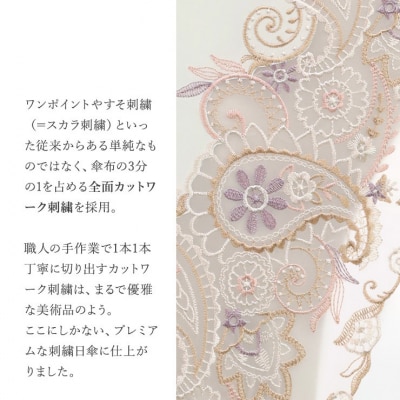 【シノワズリーモダン京都】ペイズリー更紗オーガンジーカットワーク刺繍折りたたみ日傘 モカ