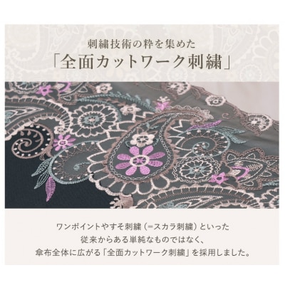 【シノワズリーモダン京都】女優日傘プレミアム ペイズリー更紗オーガンジー刺繍長日傘 ブラック