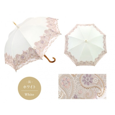 【シノワズリーモダン京都】女優日傘プレミアム ペイズリー更紗オーガンジー刺繍長日傘 ホワイト