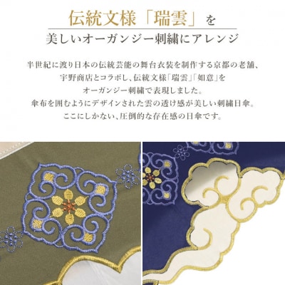 【シノワズリーモダン京都】瑞雲オーガンジーカットワーク刺繍かわず張りショート折りたたみ日傘 パープル