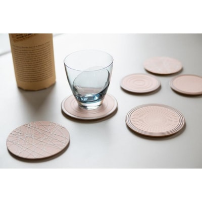 【蘇嶐窯】伝統技法を使った陶製コースター【ピンク・線紋】