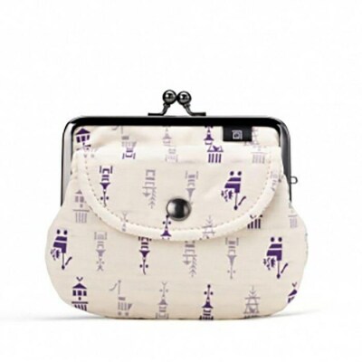 【荒川】 京都ならでは!ふっくらふくれ織親子がま口 鉾柄【白×紫】