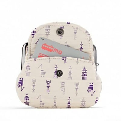 【荒川】 京都ならでは!ふっくらふくれ織親子がま口 鉾柄【白×紫】