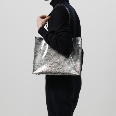 【KENTO HASHIGUCHI×京都西陣織】手もみ銀箔 トートバッグ A4 横型|京都 バッグ