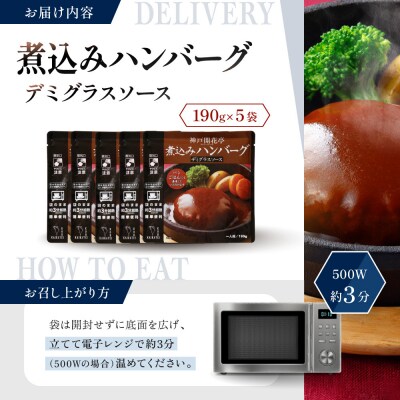 神戸開花亭 煮込みハンバーグ デミグラスソース 190g×5袋|京都 有名店 ハンバーグ 人気セット