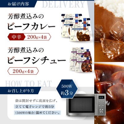 神戸開花亭 芳醇煮込みのビーフカレー<中辛>とビーフシチュー 2種8袋セット|京都 有名店 洋食