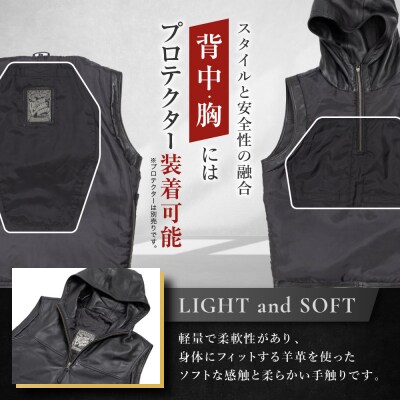 【デグナー】ノースリーブレザーパーカー ブラック L |京都 バイクギア 人気ブランド バイク