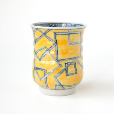 【たち吉】山水角幾何文湯呑(黄)京都 湯呑 陶芸品 人気 おすすめ 京焼 清水焼 焼物 軽量 湯呑