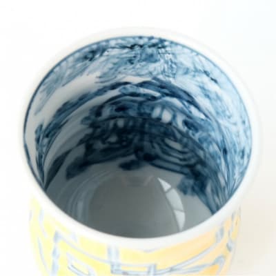 【たち吉】山水角幾何文湯呑(黄)京都 湯呑 陶芸品 人気 おすすめ 京焼 清水焼 焼物 軽量 湯呑
