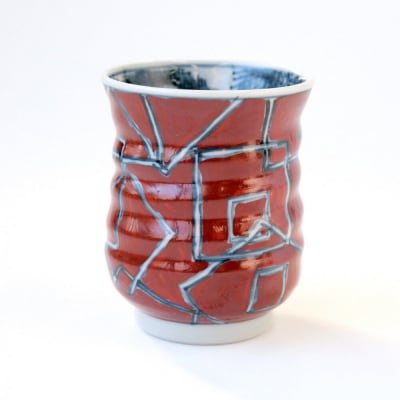 【たち吉】山水角幾何文湯呑(朱)京都 湯呑 陶芸品 人気 おすすめ[ 京焼 清水焼 焼物 軽量 湯呑
