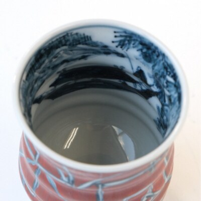 【たち吉】山水角幾何文湯呑(朱)京都 湯呑 陶芸品 人気 おすすめ[ 京焼 清水焼 焼物 軽量 湯呑