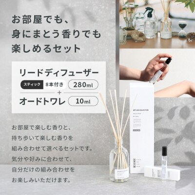  リードディフューザー(フレッシュグリーン)280ml+オードトワレ(ムスクサボン)10ml 