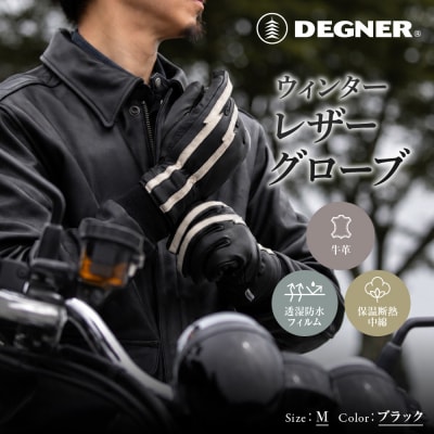 【デグナー】ウィンターレザーグローブ ブラック M|京都 バイクギア 人気ブランド グローブ 