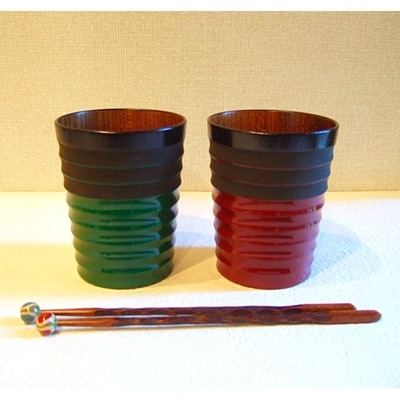 【香川漆器】　フリーカップ　彩象谷　ニ客組　(マドラー付)