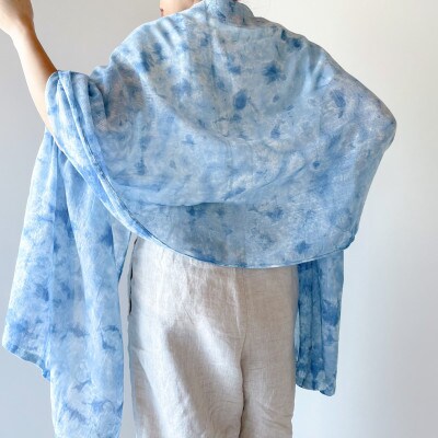 徳島県海陽町　あまべ藍染めシフォンストール minamo(ムラクモ)