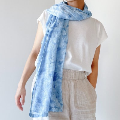徳島県海陽町　あまべ藍染めシフォンストール minamo(ムラクモ)