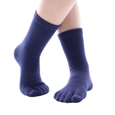【婦人サイズ22～24cm/クルー丈/ネイビー】五本指消臭ソックス2足セット