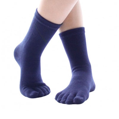 【子供サイズ19～21cm/クルー丈/ネイビー】五本指消臭ソックス4足セット