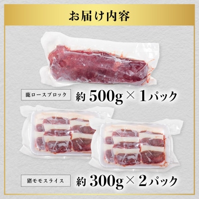【阿波ジビエ】ジビエ食べ比べ 鹿ロースブロック約500g/猪モモスライス約600g