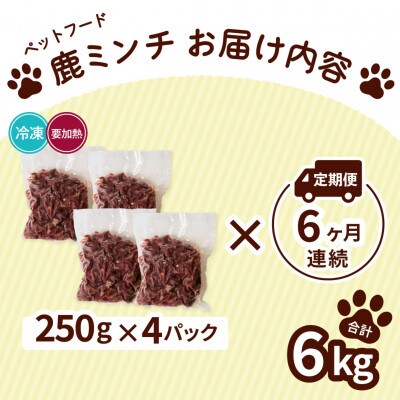 【毎月定期便】《細挽き計6kg|250g×4P》鹿肉ペット用　鹿ミンチ　小分けタイプ全6回