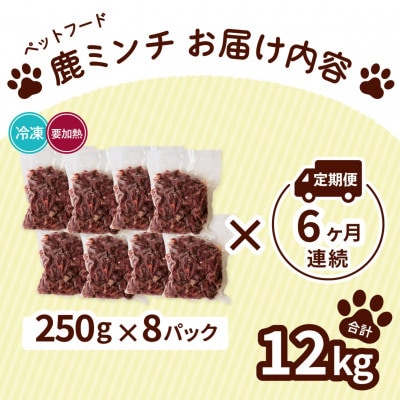 【毎月定期便】《粗挽き&細挽き計12kg|250g×各4P》鹿肉ペット用　鹿ミンチ　小分け全6回