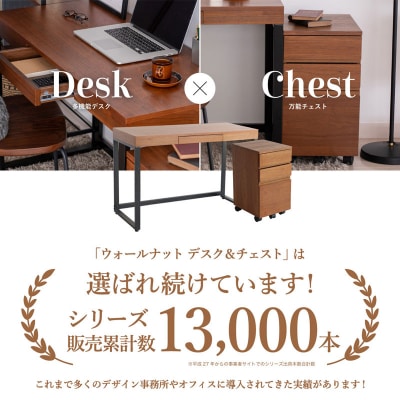 ウォールナットデスクセット 引き出し付き チェスト付き 家具 机 市場家具[No5698-0210]